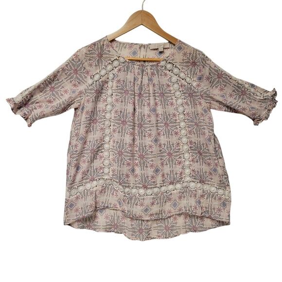 Floral Lace Trimmed Boho Top Beachy Summer Vacation Hippie Lightweight‎ Size XS - Picture 1 of 9